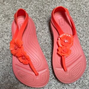 CROCS Vibrant orange Sandals with Floral Detail